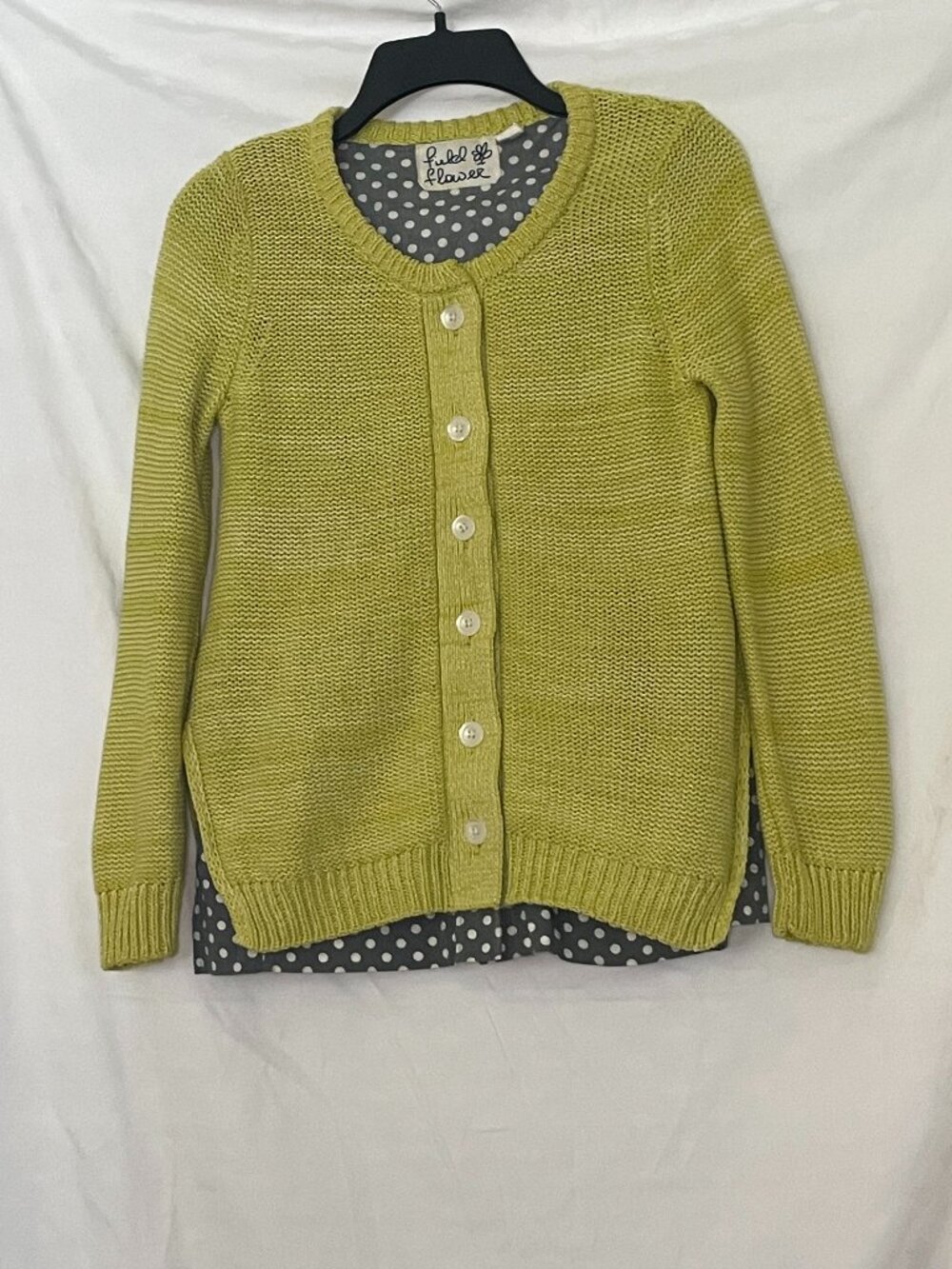 Anthropologie Field Flower Polka Dot Shirting Cardigan Lime Green Small VGUC
